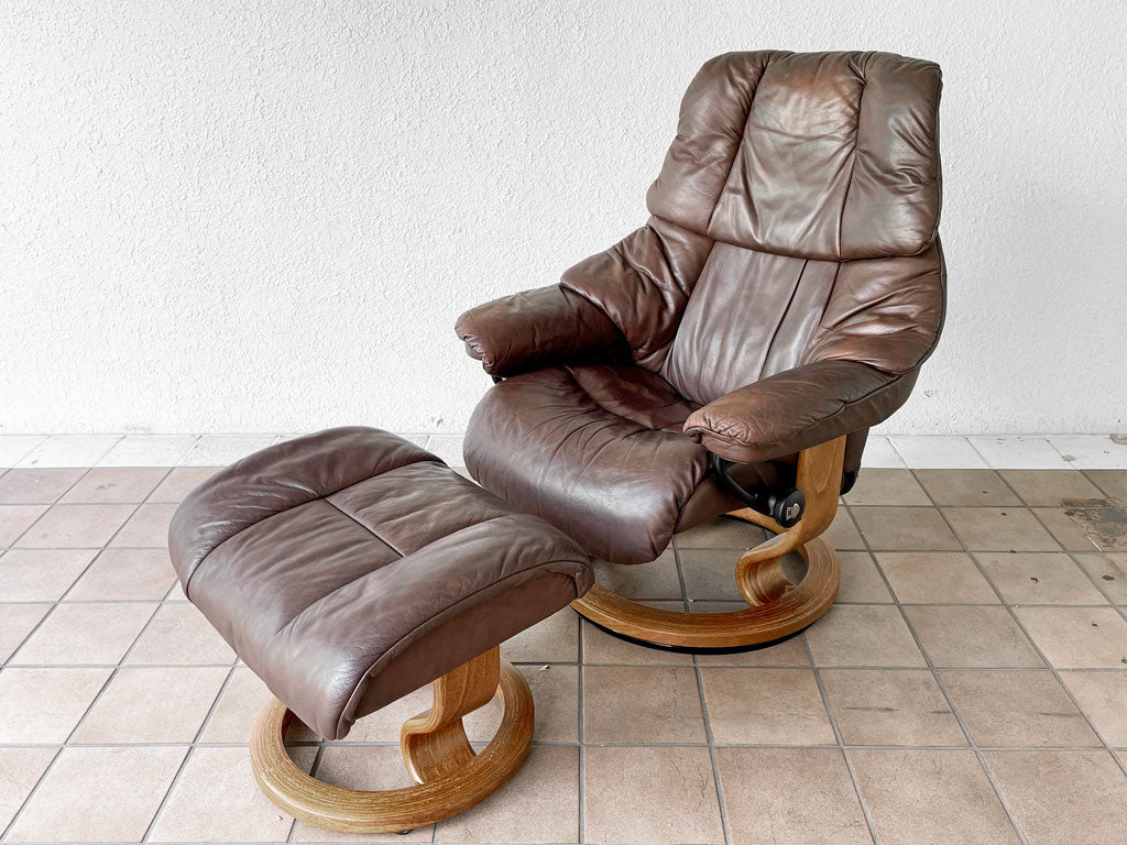 エコーネス EKORNES ストレスレスチェア レノ RENO リクライニングチェア オットマンセット ブラウン ノルウェー 北欧家具 ◇