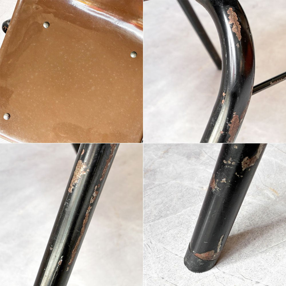 コトブキ KOTOBUKI スタッキングチェア FRP製 シェルチェア スチール脚 ブラウン 剣持勇デザイン ビンテージ ジャパニーズミッドセンチュリー F ★