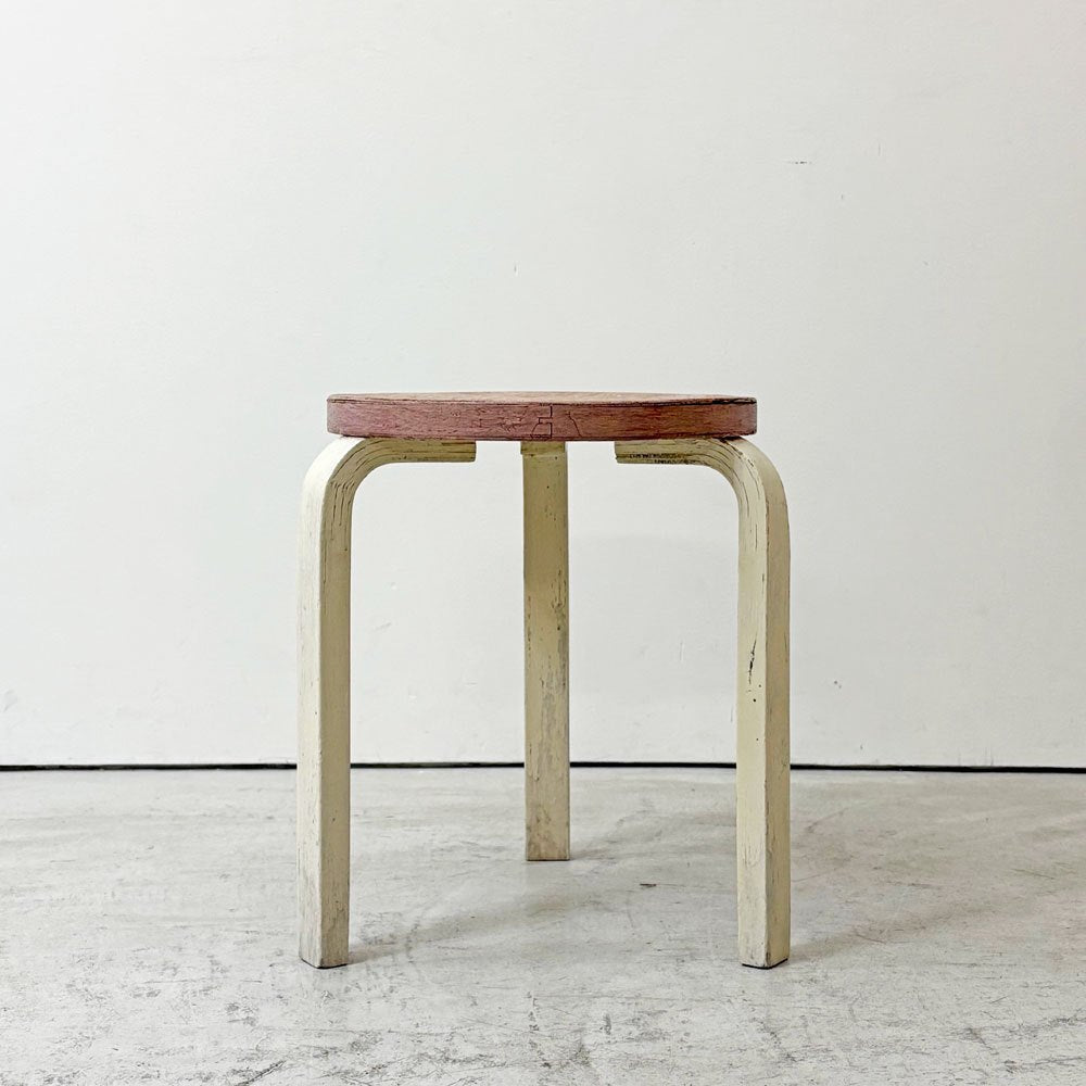 アルテック artek スツール60 stool60 3本脚 ペインテッド ピンク × ホワイト 50年代 ビンテージ アルヴァ・アアルト 希少 ●