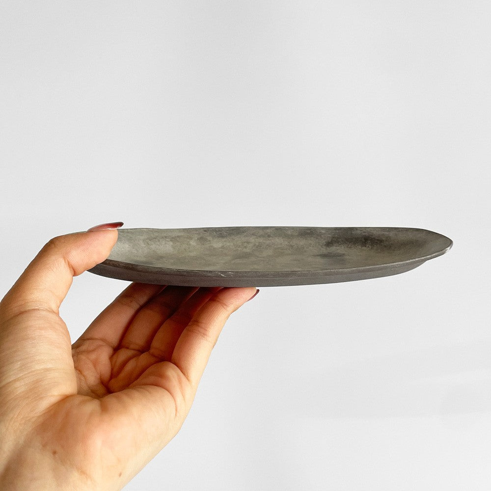 吉田次朗 オーバルプレート 楕円皿 リムプレート ホワイトグレー Mサイズ Φ20cm 陶器 現代作家 B ■