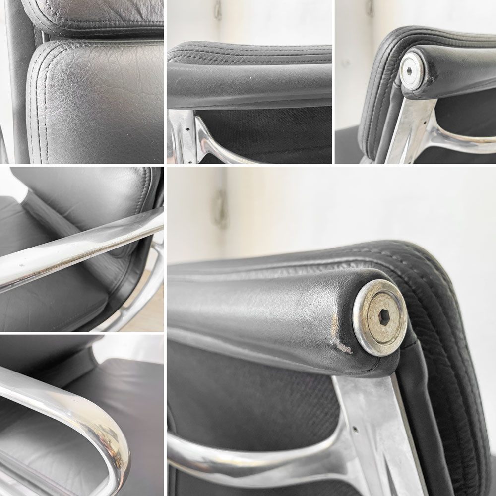 ハーマンミラー Herman Miller ソフトパッドグループ マネジメントチェア ローバック キャスター 5本脚 レザー ブラック イームズ ミッドセンチュリー 定価441,375円 ★