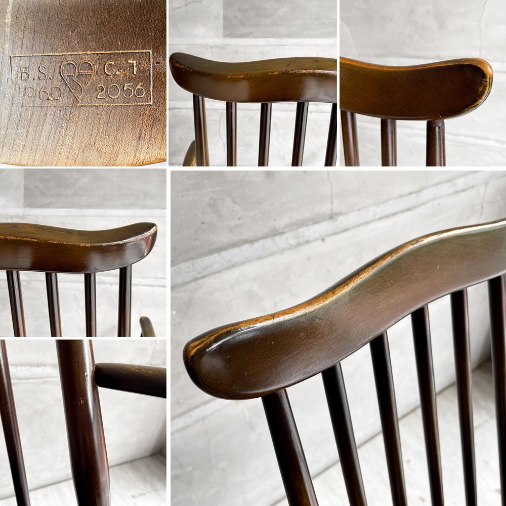 アーコール Ercol ゴールドスミス ダイニングチェア アームチェア コロニアル ハイバック エルム材 ダークブラウン UKビンテージ 英国家具 ♪