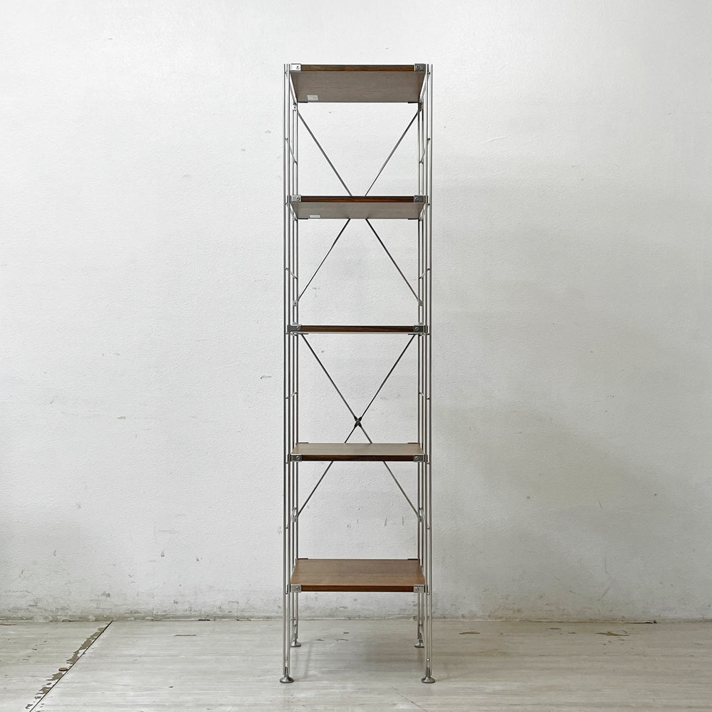 無印良品 MUJI ステンレスユニットシェルフ 1列5段 ウォールナット材 棚板5枚 W44×H175.5cm 定価35,410円 ●