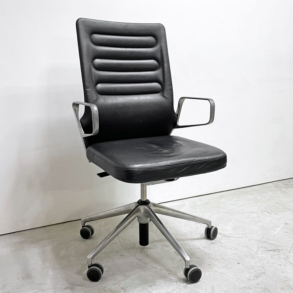 ヴィトラ vitra AC4 ワークチェア オフィスチェア ハイバック アームチェア 本革 アルミベース キャスター アントニオチッテリオ 現状品 ●