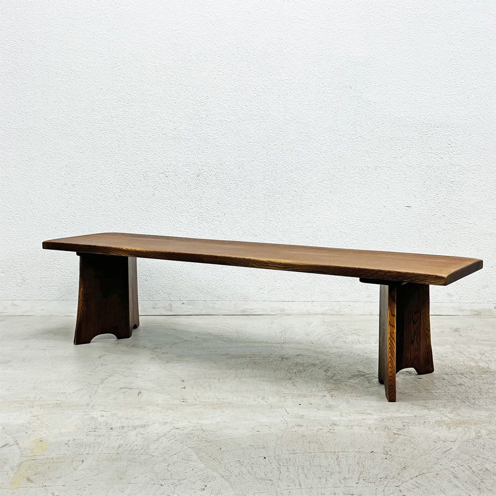 無垢材ベンチ ローテーブル ローシェルフ 店舗什器 ビンテージスタイル ブラウン w170cm 〓