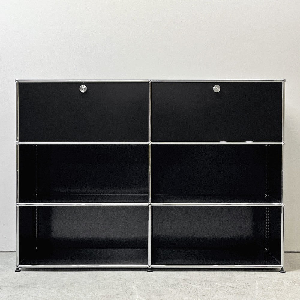 ユーエスエムハラー USMハラー USM Haller キャビネット オープンシェルフ 2列3段 ドロップダウンドア 鍵付き グラファイトブラック モダンデザイン スイス ●