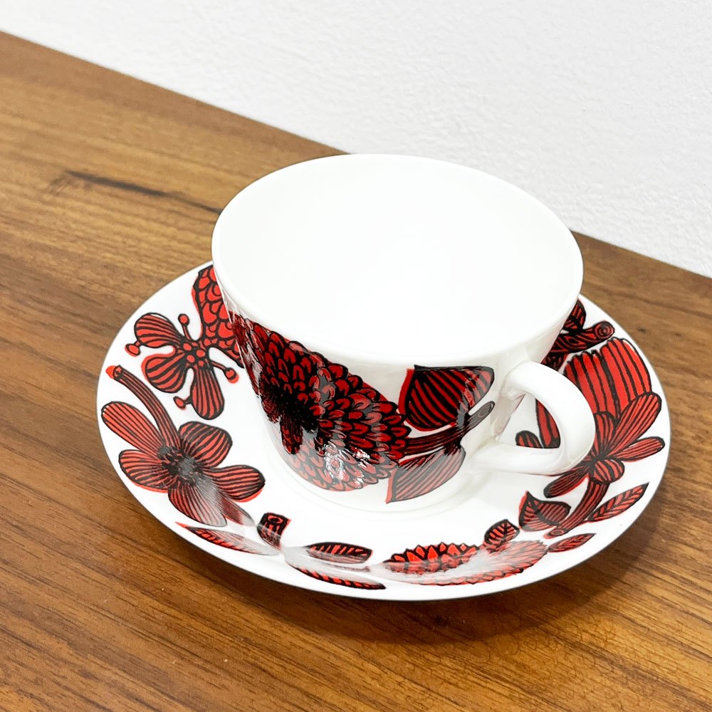 グスタフスベリ GUSTAVSBERG レッドアスター RED ASTER コーヒーカップ＆ソーサー C/S スティグ・リンドベリ スウェーデン 北欧ビンテージ ●