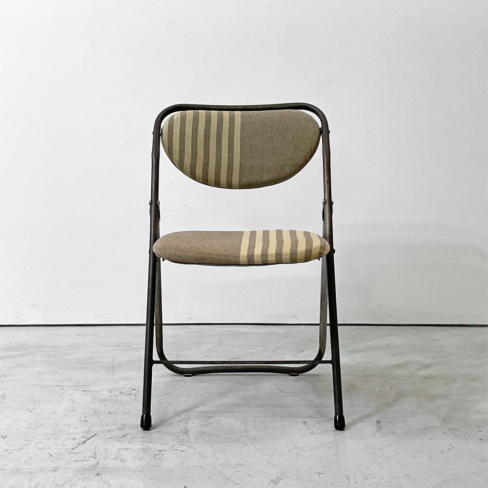 ヴィンテージ フォールディングチェア パイプ椅子 ストライプファブリック ●