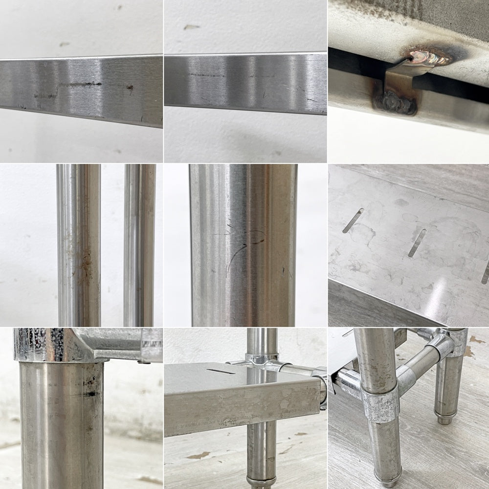 インダストリアルデザイン Industrial Design ステンレス製 コンソールテーブル オープンシェルフ 収納棚 W99cm 店舗什器 調理台 厨房 工業系 ●