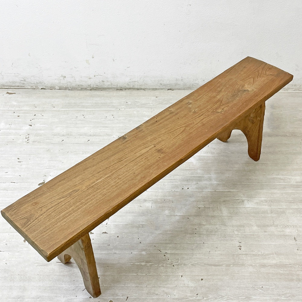ヨーロッパビンテージ European Vintage 古い木味の木製ベンチ 無垢材 古家具 W139.5cm ●