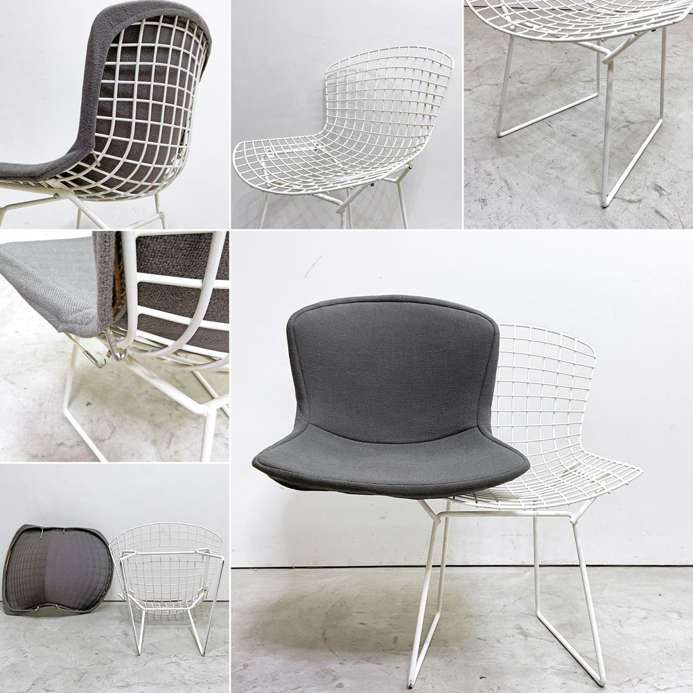 ノル Knoll 420 サイドチェア ワイヤーチェア ダイニングチェア ホワイト × グレー ファブリック フルカバー仕様 ハリー・ベルトイア ミッドセンチュリー ビンテージ ●
