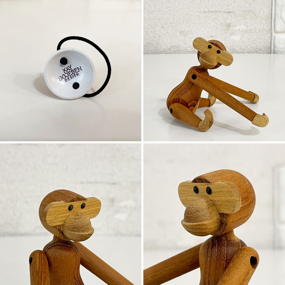 カイボイスン KAY BOJESEN DENMARK モンキー Monkey ミニ チーク 木製オブジェ H9.5cm サンタキャップ付 デンマーク 北欧雑貨 合計定価￥19,250- ◎