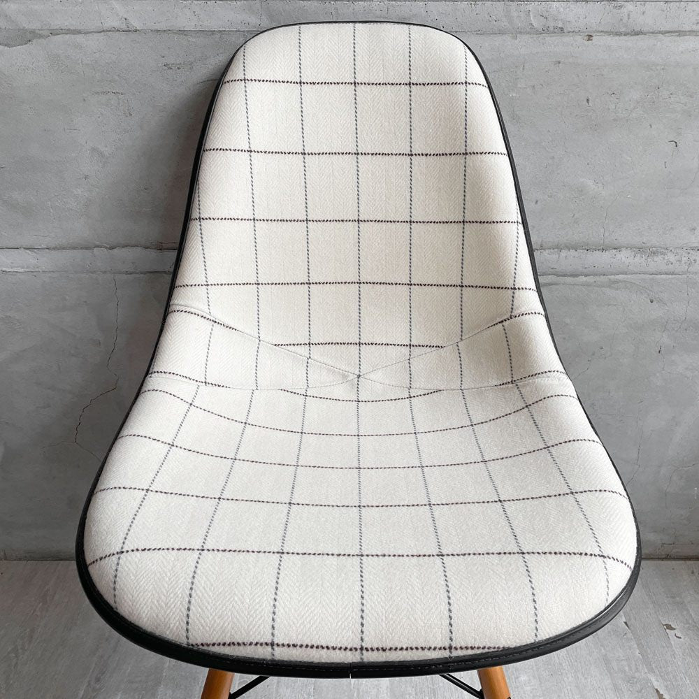 ハーマンミラー Herman Miller サイドシェルチェア サード 3rd ビンテージ FRP アプホルスター ファブリック ヘリンボーン チェック×アイボリー ダウェルベース イームズ ミッドセンチュリー ファブリック張替済♪