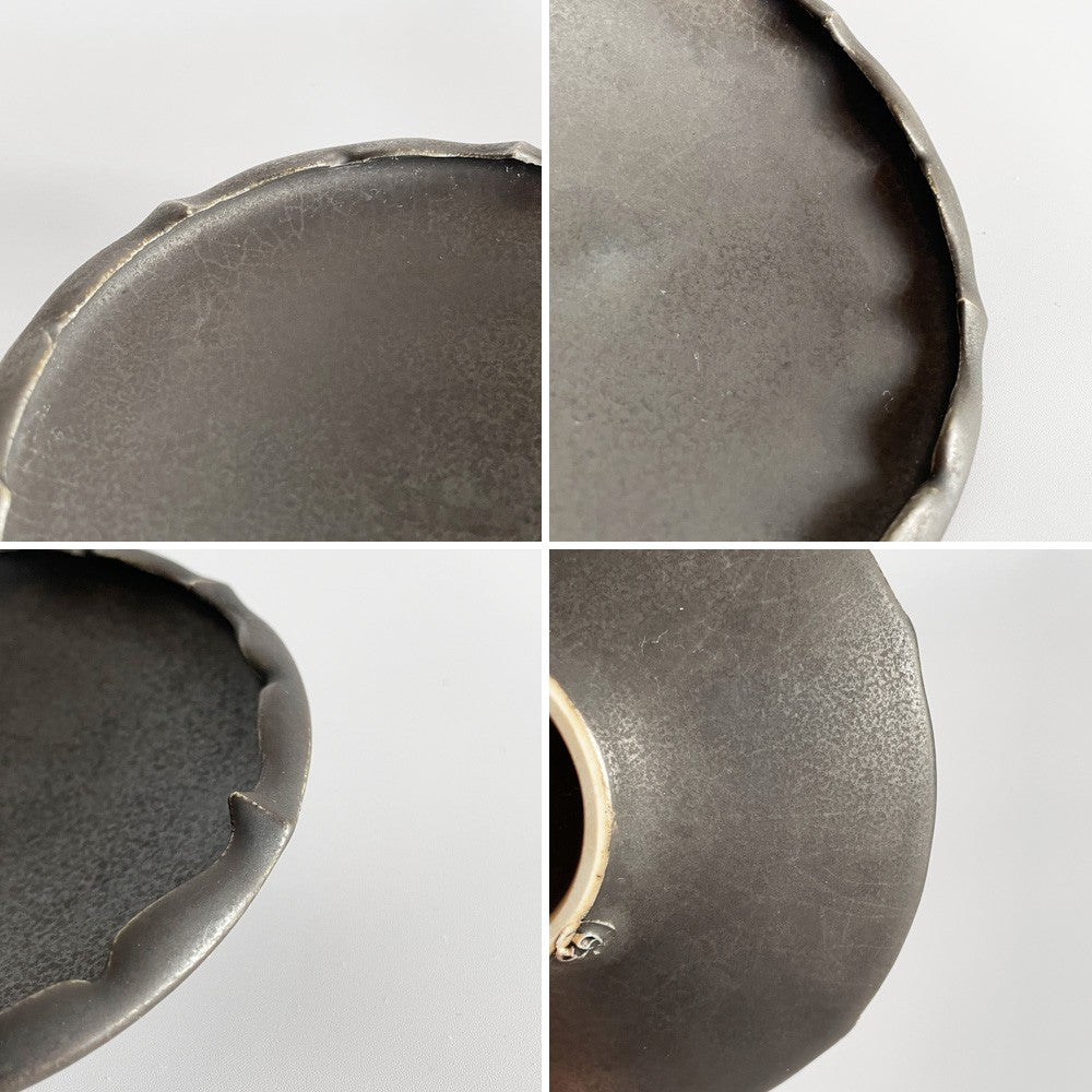 木下和美 輪花鉢 -蕾- 深皿 小鉢 Sサイズ 黒釉 磁器 11cm 現代作家 ■