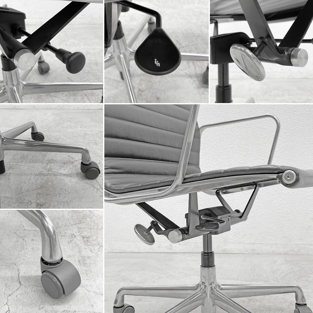 ハーマンミラー Herman Miller イームズアルミナムグループチェア マネージメントチェア アルミバフベース ガス圧昇降仕様 5本脚 キャスタータイプ 本革 イームズ 〓