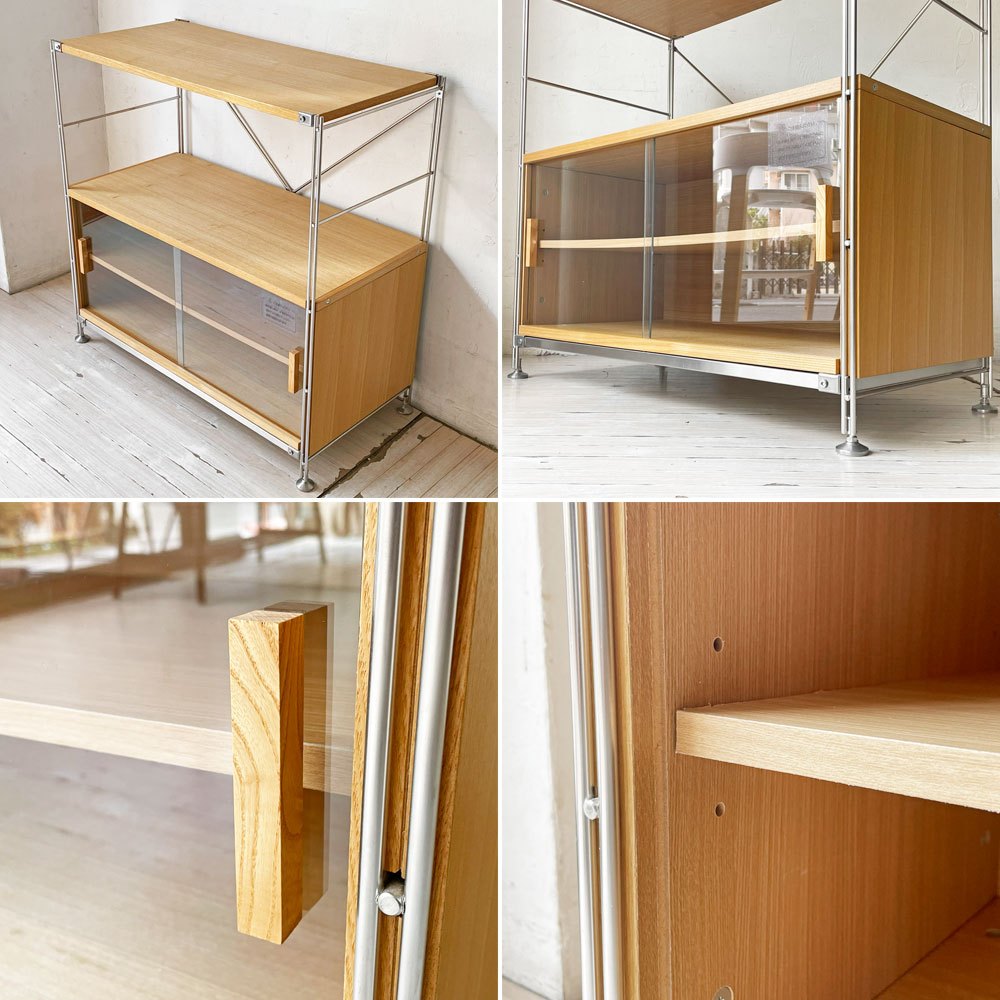 無印良品 MUJI ステンレスユニットシェルフ オープンシェルフ ガラス引戸棚 オーク材 ★