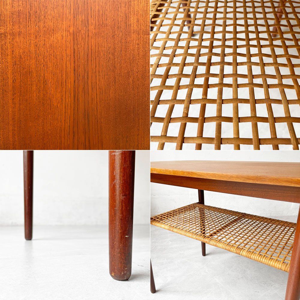 デンマークビンテージ Danish Vintage コーヒーテーブル チーク材 ラタン H52cm ローテーブル 北欧ビンテージ ★