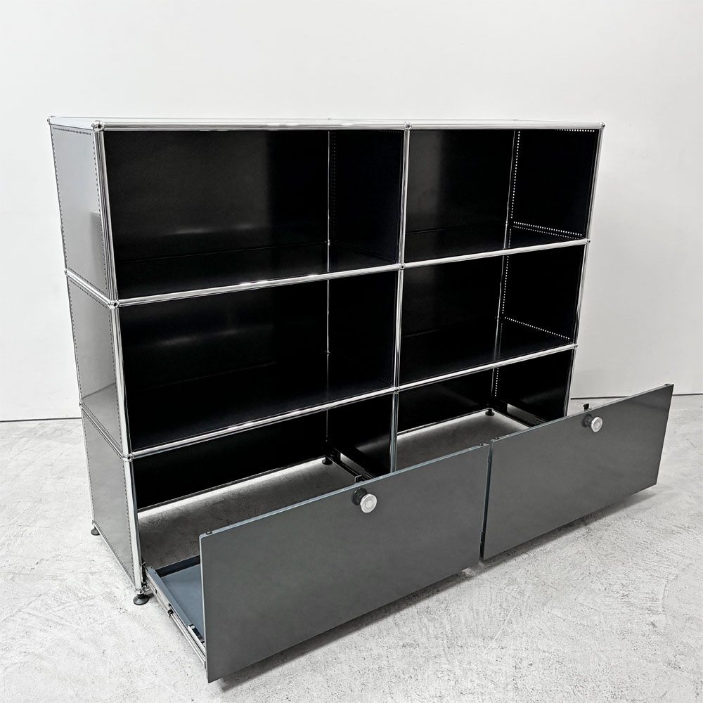 ユーエスエムハラー USM Haller モジュラーファニチャー キャビネット シェルフ  2ハーフドロワー グラファイトブラック & アントラサイト 定価￥427,488- ●