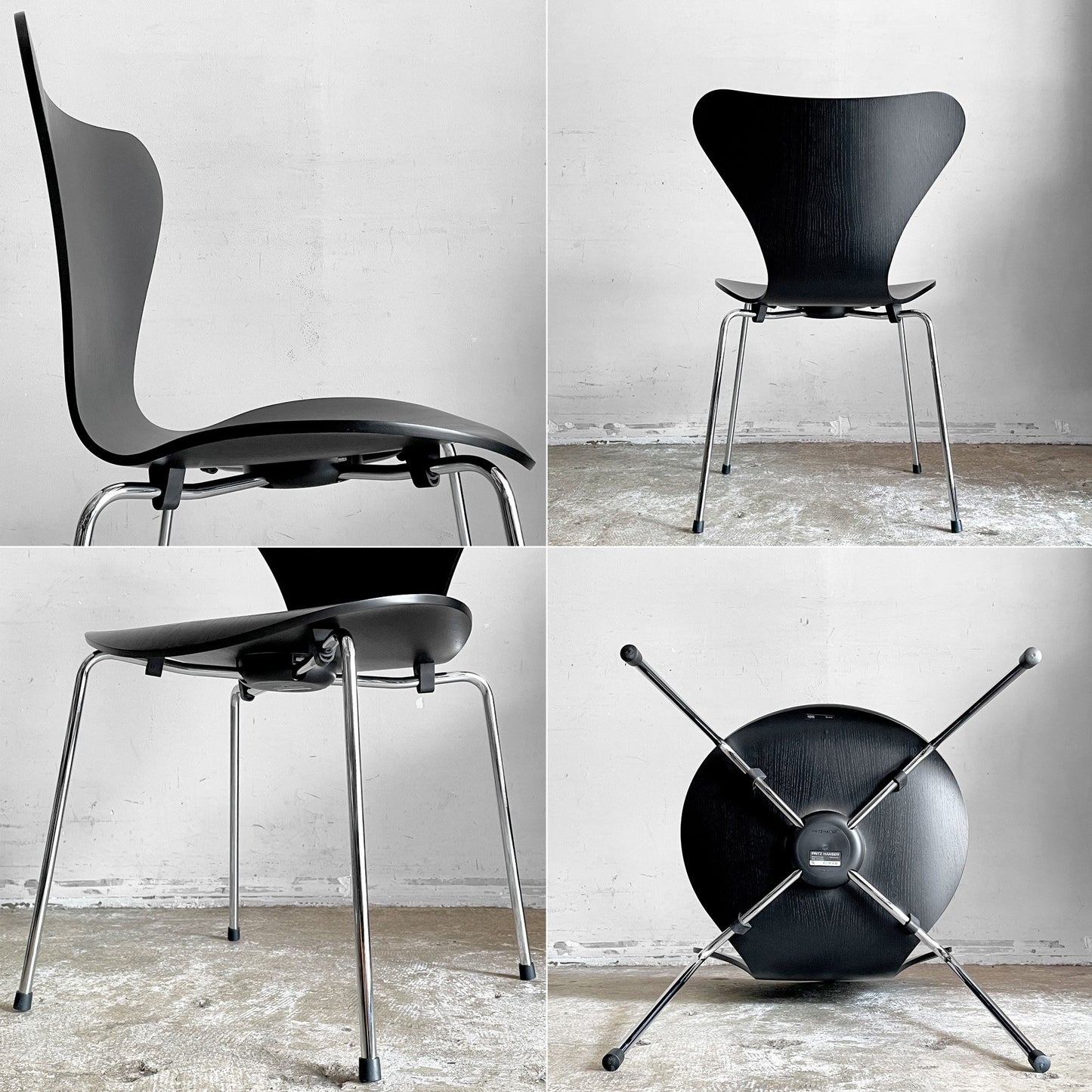 フリッツハンセン Fritz Hansen セブンチェア ダイニングチェア カラードアッシュ ブラック アルネ・ヤコブセン 北欧 デンマーク 定価￥75,680- 美品 A ■