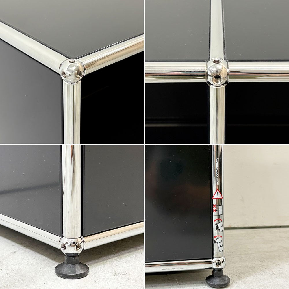 ユーエスエムハラー USMハラー USM Haller モジュラーファニチャー キャビネット シェルフ 2列2段 ドロップダウンドア×2 グラファイトブラック 定価270,079円 ●
