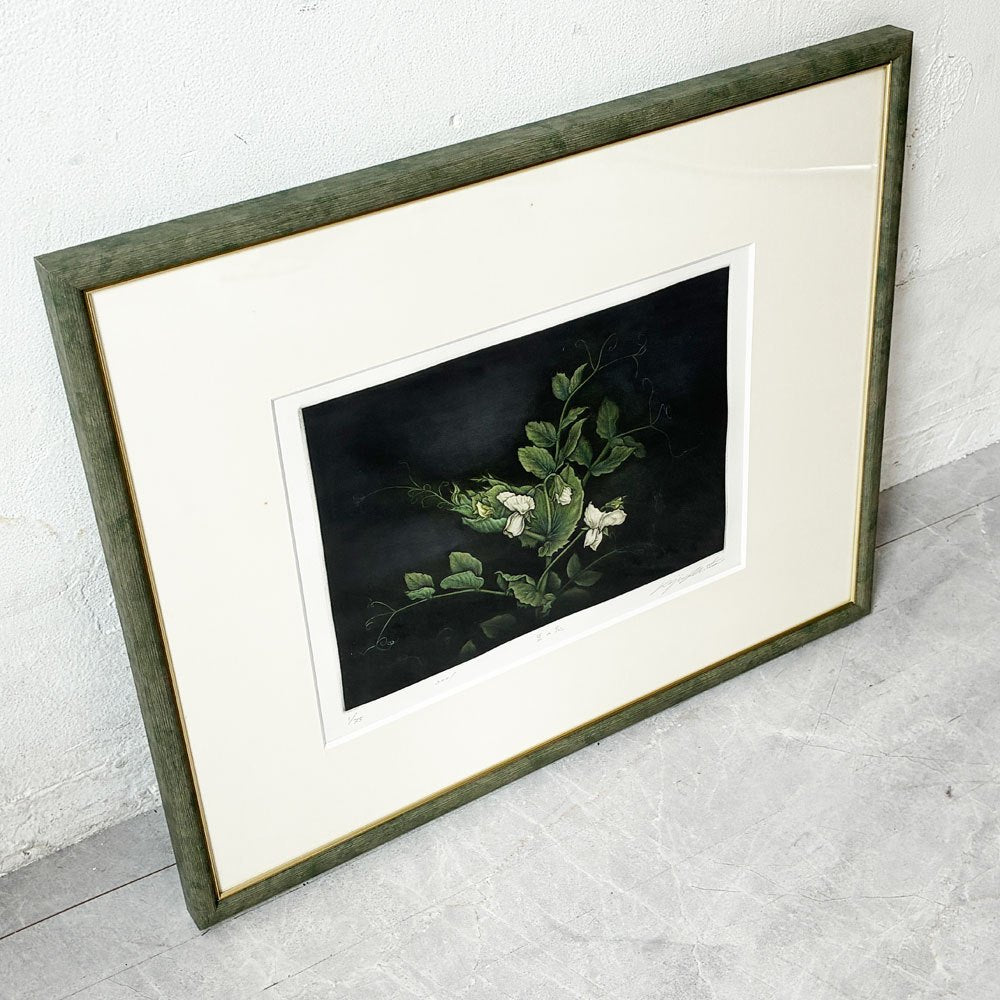 生田 宏司 豆の花 アートポスター アートフレーム 額装品 2001年 51.5×41.5cm  ★