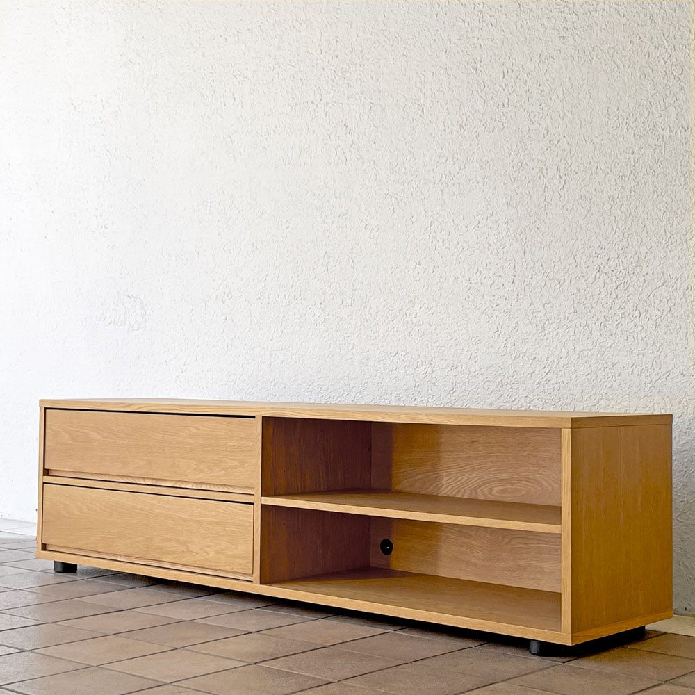 無印良品 MUJI スタッキングキャビネット テレビボード オーク材 W163cm ガラス扉無し 抽斗2杯 ナチュラルモダン ◇