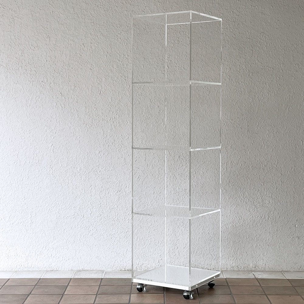 アクリル製 オープンシェルフ ディスプレイラック 4段 キャスター付き 台車 飾り棚 店舗什器 ◇