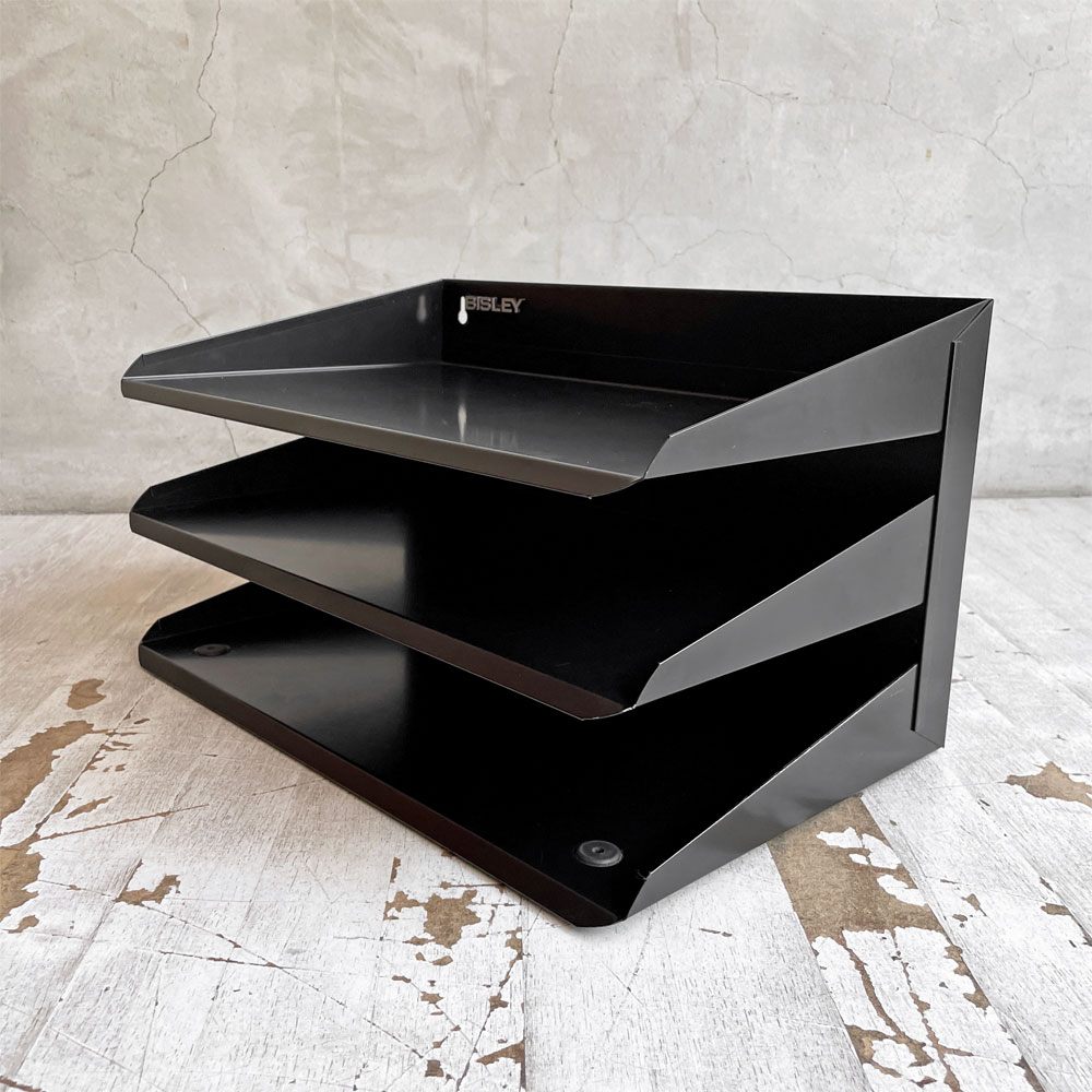 ビスレー BISLEY 3段 レターラック ブラック 書類棚 A4サイズ 横型 W38.5cm 壁掛け可 デスクアクセサリー 英国 ♪