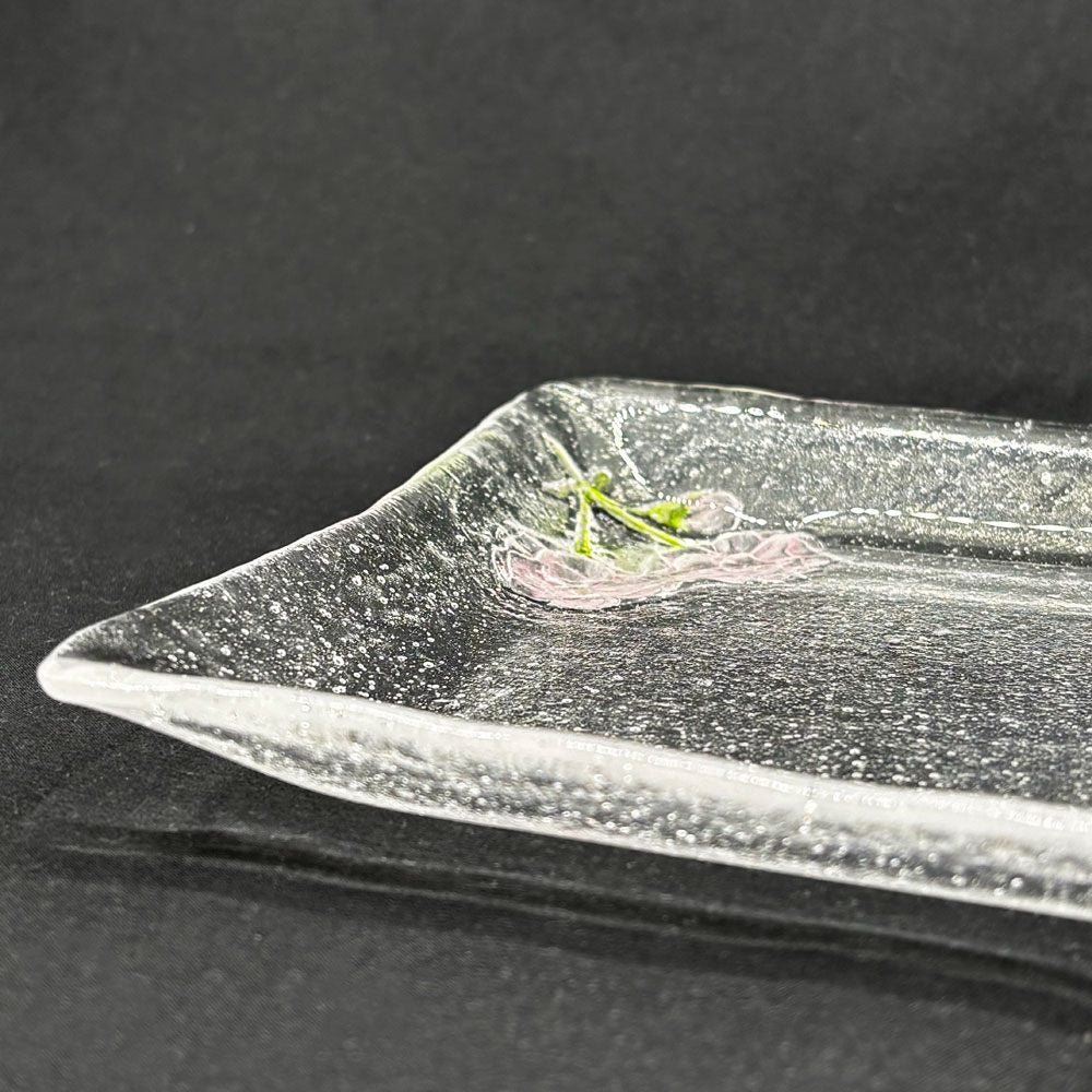 岡田多恵 ガラス 角皿 スクエアプレート パートドヴェール 花 14cm 現代作家 A ●