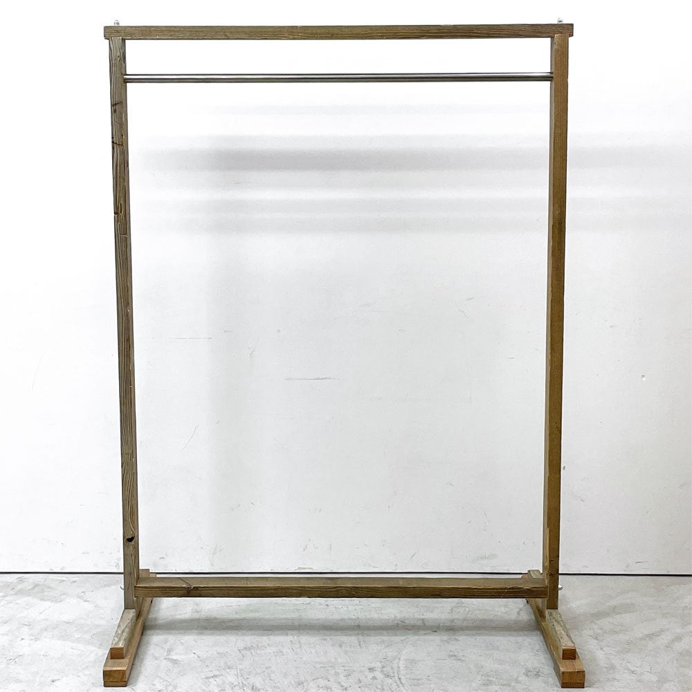 オーダーファニチャー Custom made furniture 木製ハンガーラック パイン材 古材 スチールポール W120cm カントリースタイル インダストリアル 店舗什器 B ●