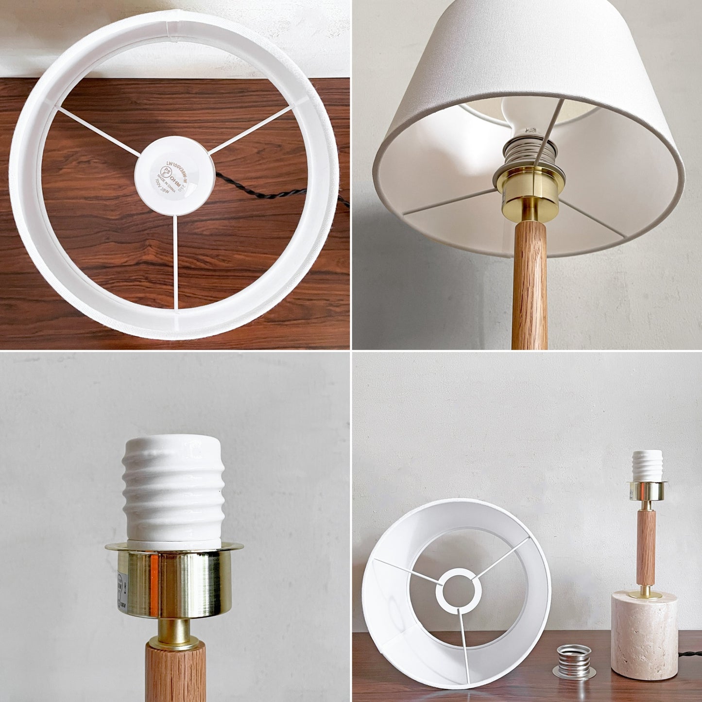 アートワークスタジオ ART WORK STUDIO モノリステーブルランプ Monolith-table lamp AW-0600 ホワイト 大理石ベース オーク無垢材 真鍮 ファブリック モダンデザイン 箱付き 美品 ■