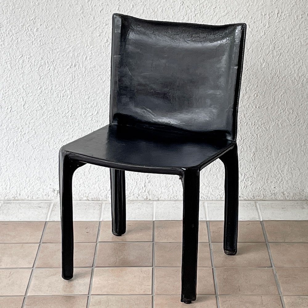 カッシーナ Cassina キャブチェア 412 CAB CHAIR アームレス 本革 ブラック マリオ・ベリーニ MoMA イタリアンモダン 定価￥385,000- ◇