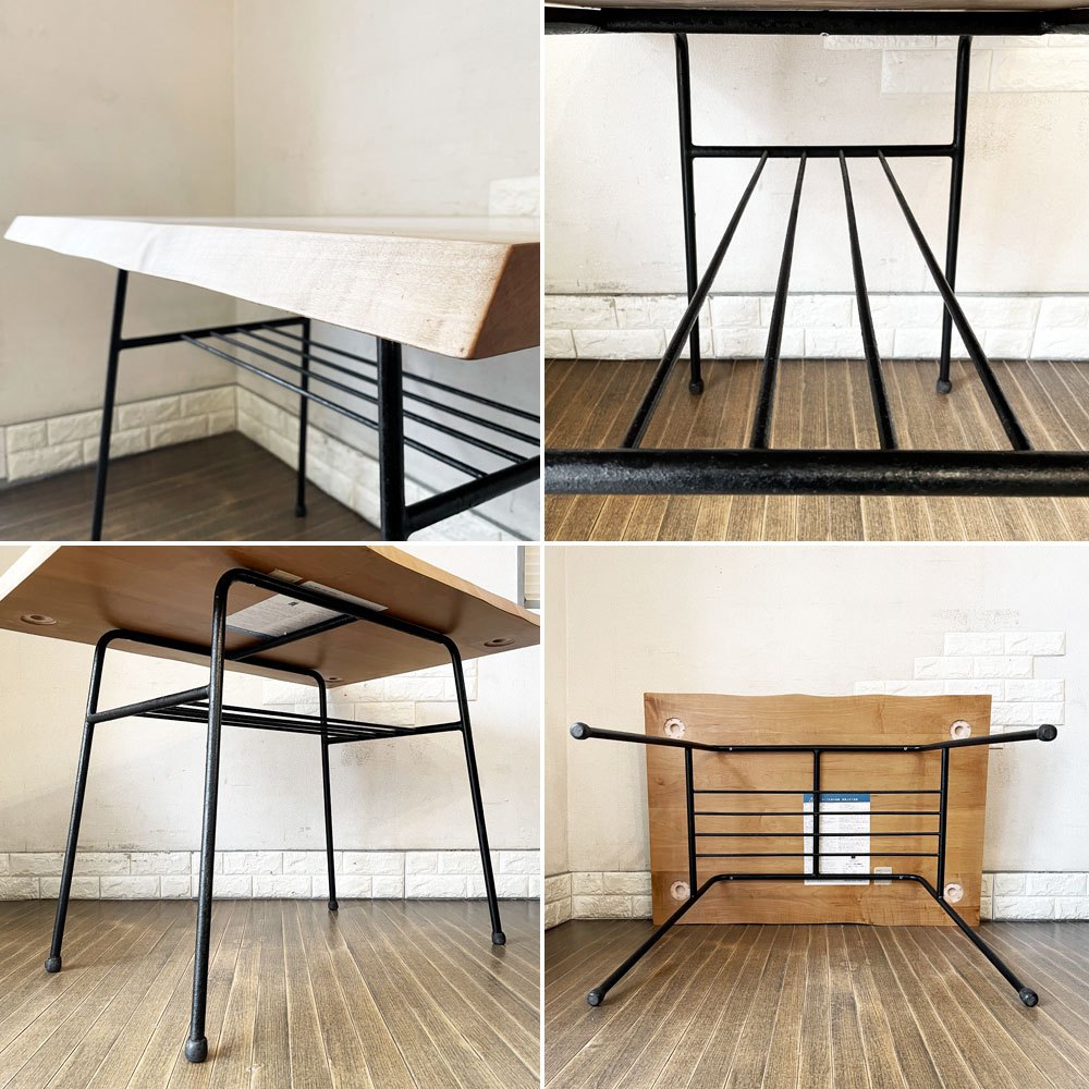 ビンテージスタイル Vintage Style 耳付き無垢材 × 鉄脚 ダイニングテーブル ワークテーブル 作業台 W105cm インダストリアル リメイク家具 ◎