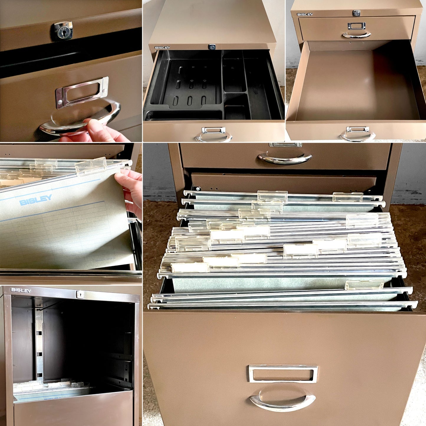 ビスレー BISLEY ベーシック BASIC Fシリーズ 1F3 ファイリングキャビネット 4段 ブラウン ノーマルベース デスクキャビネット 英国 鍵欠品 ■