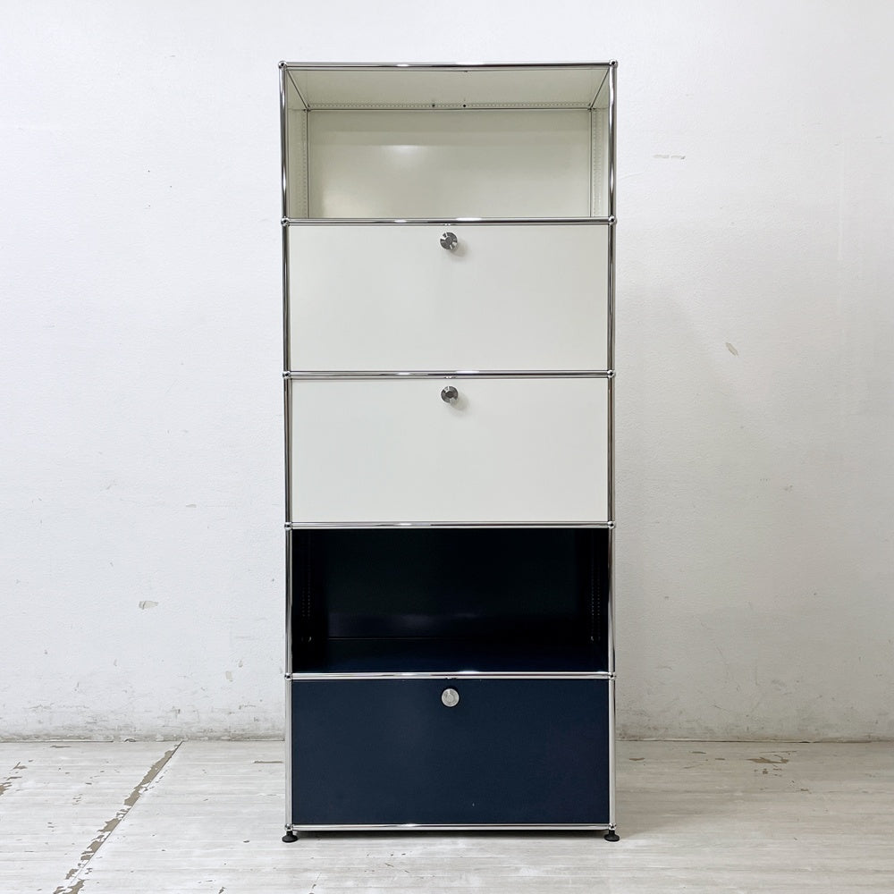 ユーエスエムハラー USMハラー USM Haller モジュラーファニチャー キャビネット シェルフ 1列5段 W77×D37cm ドロップダウンドア×2 エクステンションドア×1 メタルボックスインサート付 ●