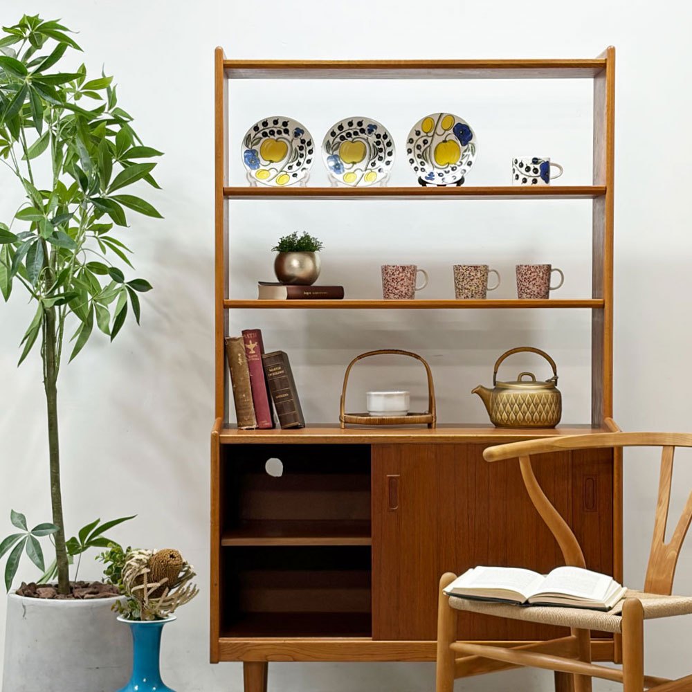 北欧ビンテージ Scandinavian Vintage チーク材 オープンシェルフ キャビネット ブックシェルフ 飾り棚 W90cm 北欧家具 ●
