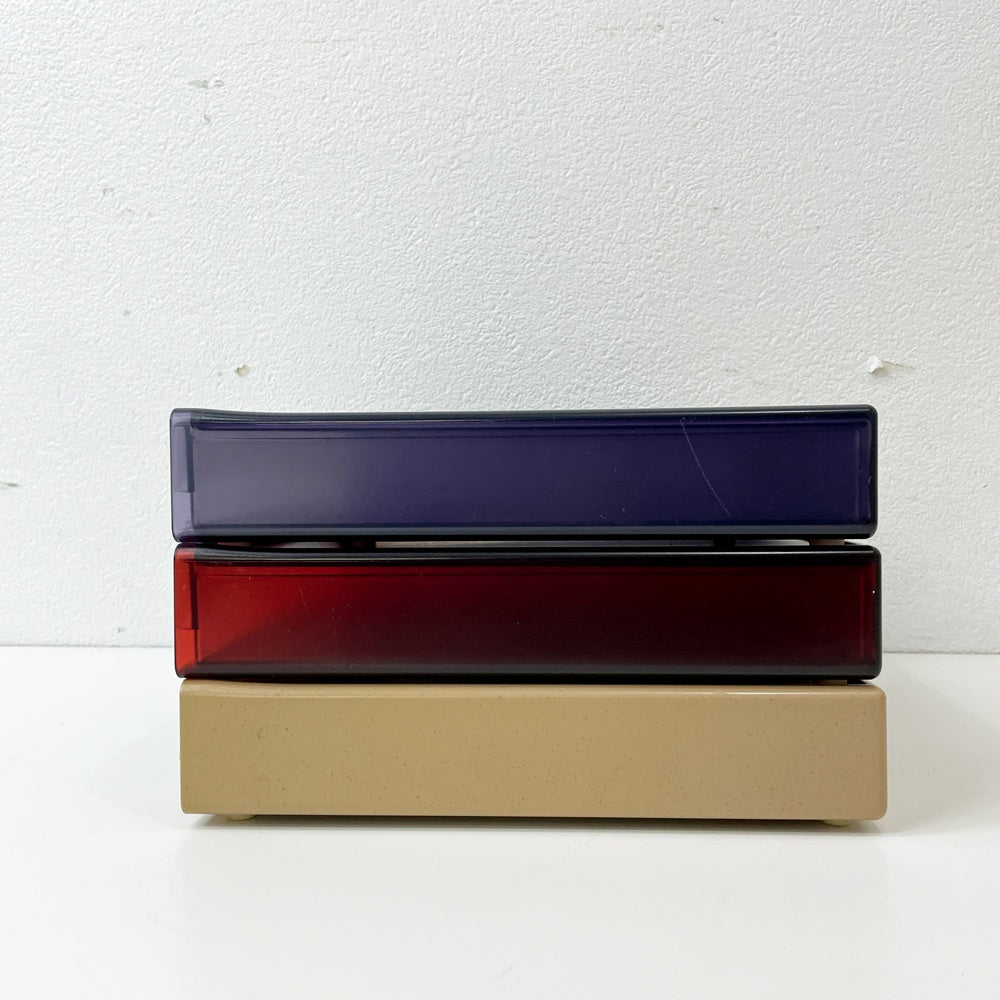 タッパーウェア Tupperware システムドロワー ワイド クリアブルー×クリアレッド×ベージュ H5.5cm 3個セット ●