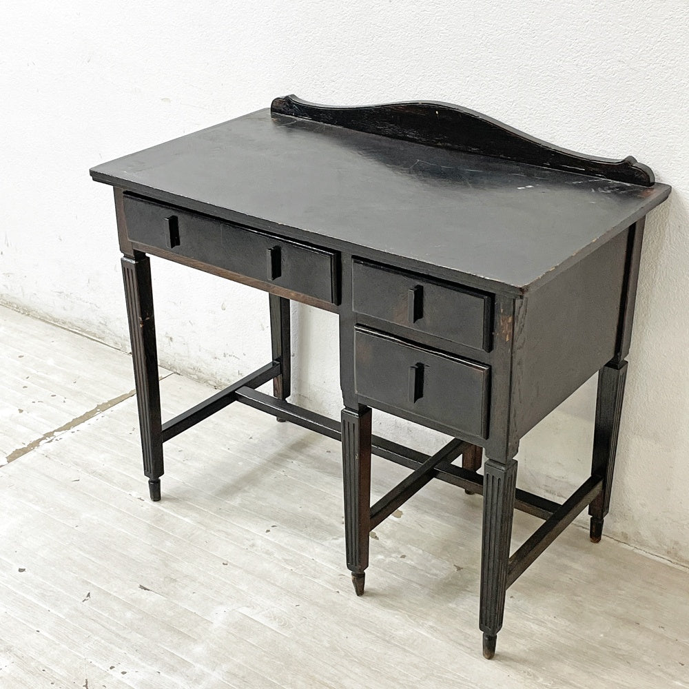 ジャパンビンテージ Japan Vintage 古い木味の片袖机 デスク 抽斗3杯 ダークブラウン 古家具 レトロ W90.5cm ●