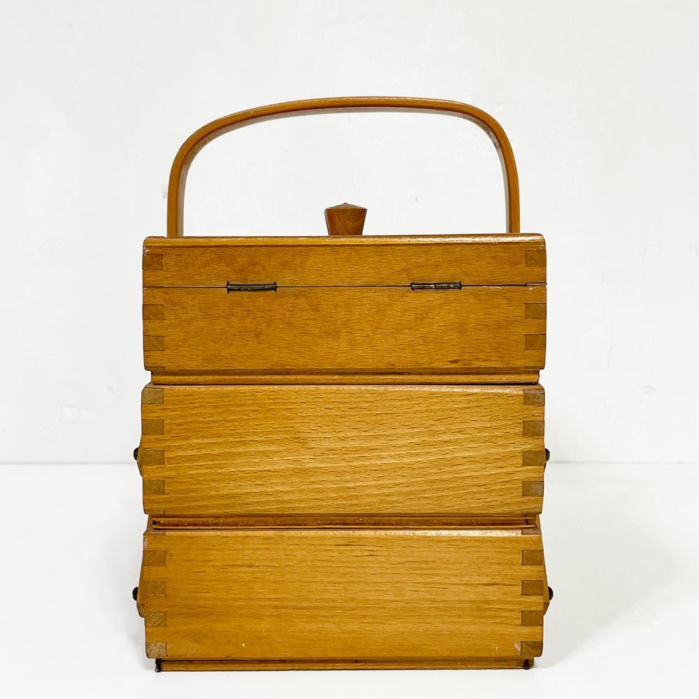 ビンテージ Vintage 木製 ソーイングボックス 裁縫箱 道具箱 可動式 ●