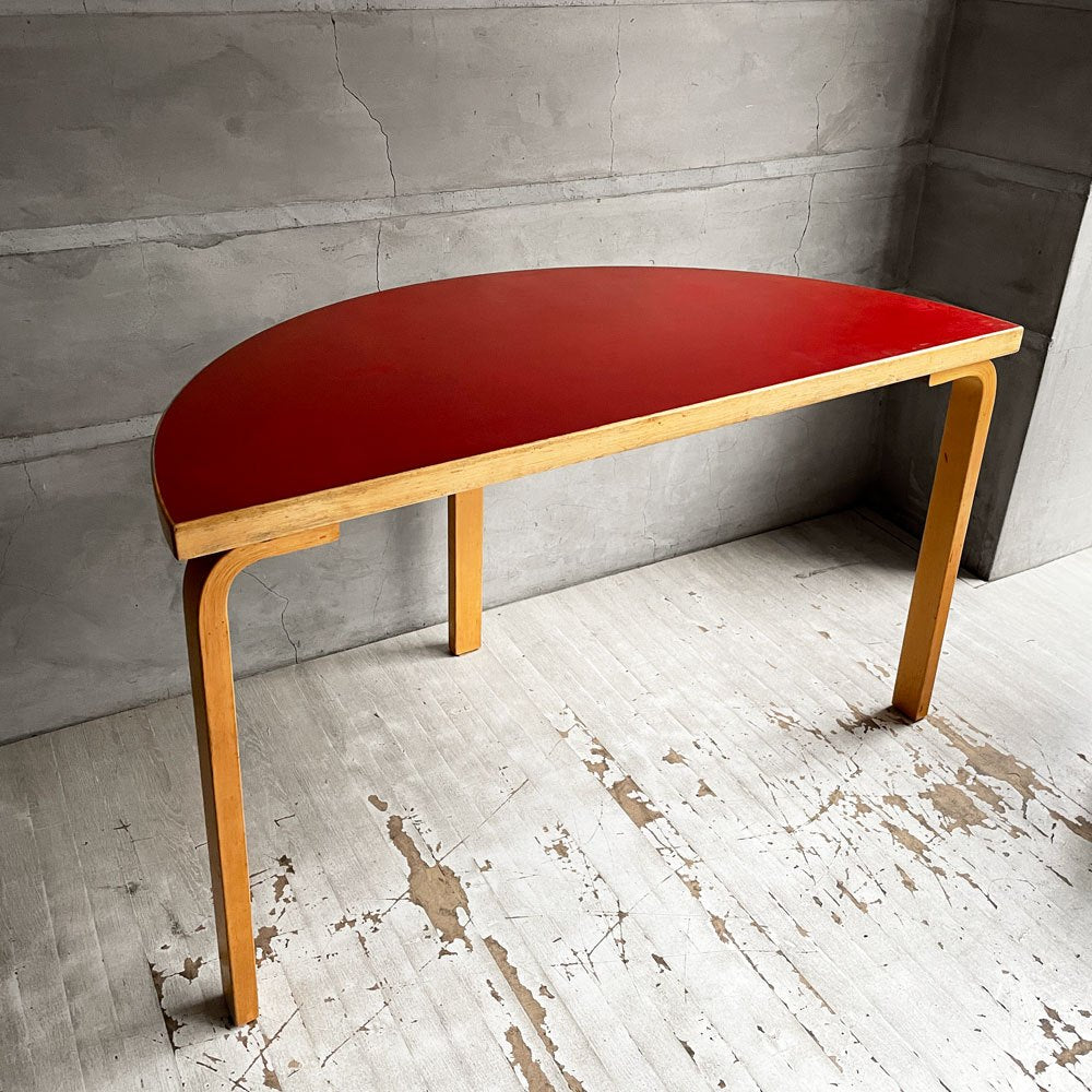 アルテック artek テーブル95 Table 95 ダイニングテーブル 半円形 バーチ材 レッドリノリウム アルヴァ・アアルト 北欧 フィンランド ビンテージ ♪
