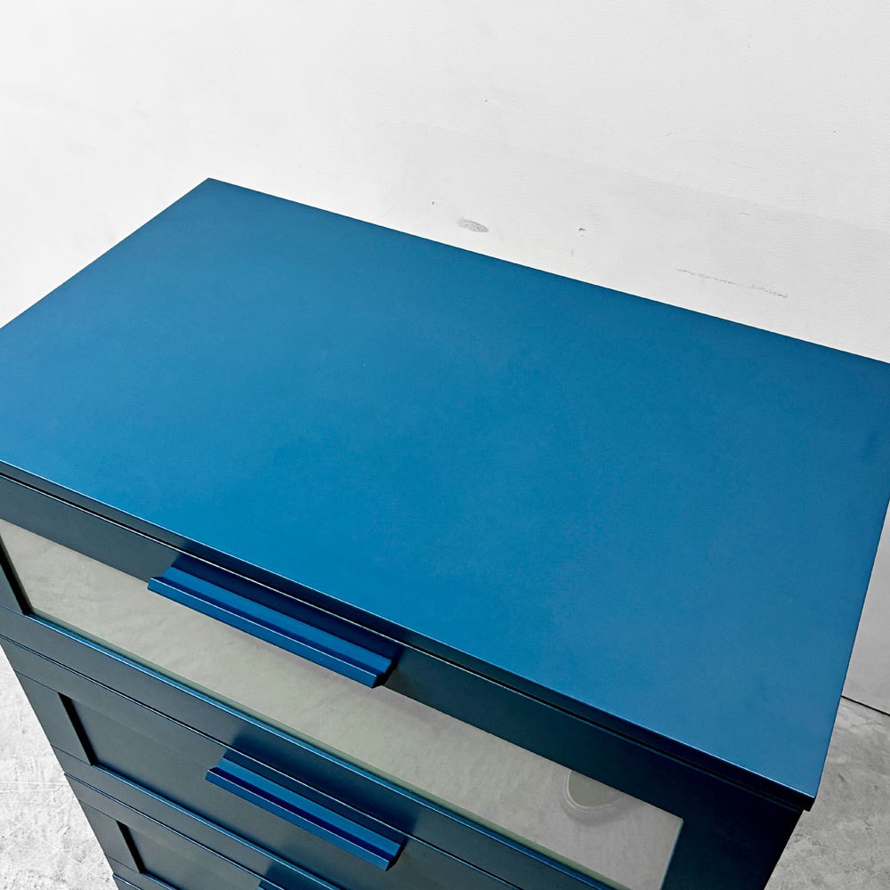 イケア IKEA ブリネス BRIMNES 3ドロワー チェスト 箪笥 ブルー系カラー 磨りガラス スウェーデン ●