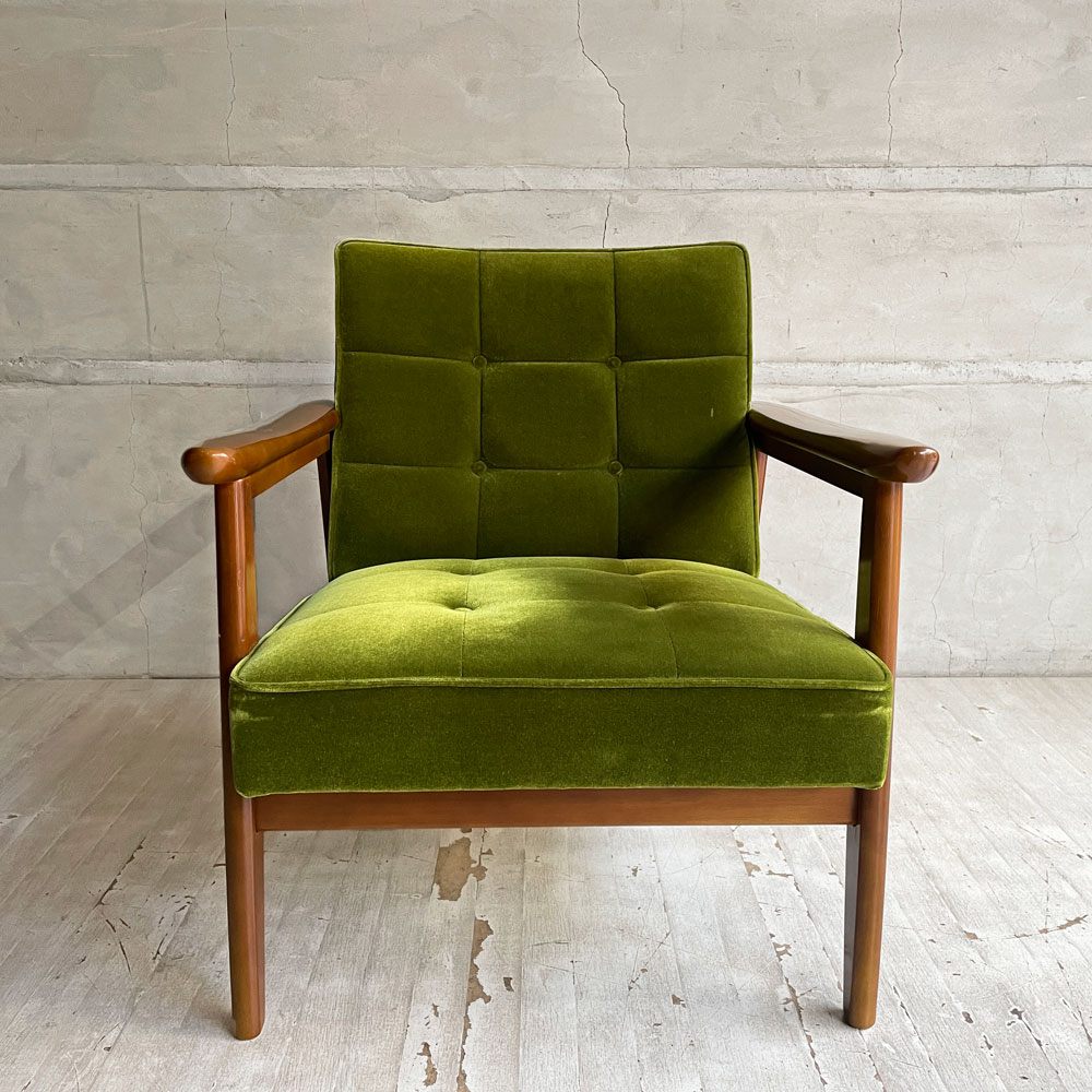 カリモク60 karimoku60 Kチェア 1シーター ソファ 1P 一人掛け モケットグリーン ウォールナットカラーフレーム ブナ材 レトロモダン ミッドセンチュリー ♪