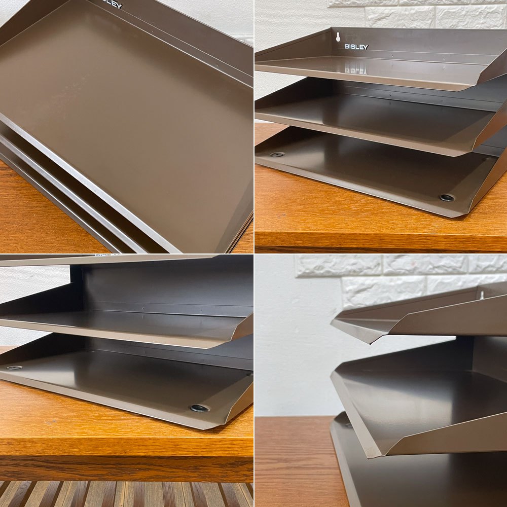 ビスレー BISLEY 3段 レターラック ブラウン 書類棚 A4サイズ 横型 W38.5cm 壁掛け可 デスクアクセサリー 英国 廃番カラー ◎