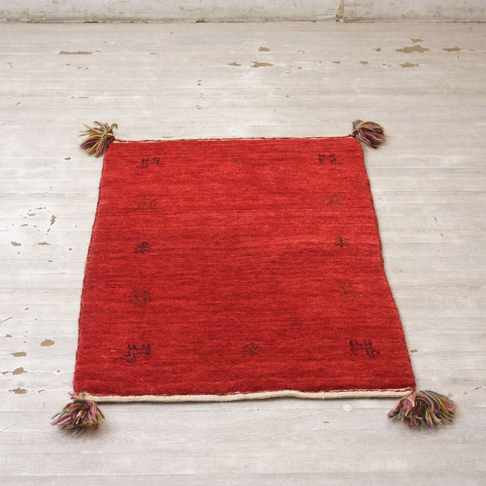 イラン 手織り ギャッベ gabbeh 絨毯 ラグ カーペット レッド 91×61cm 鹿モチーフ ●
