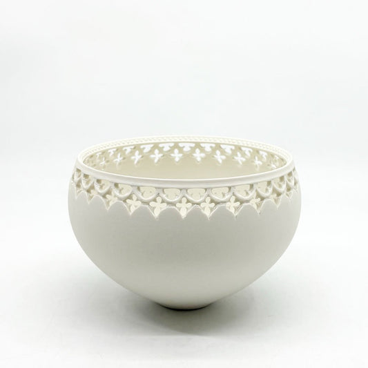 伊藤剛俊 蓮透鉢 深鉢 ボウル 磁土 益子焼 透かし彫り 陶芸家 現代作家 ●