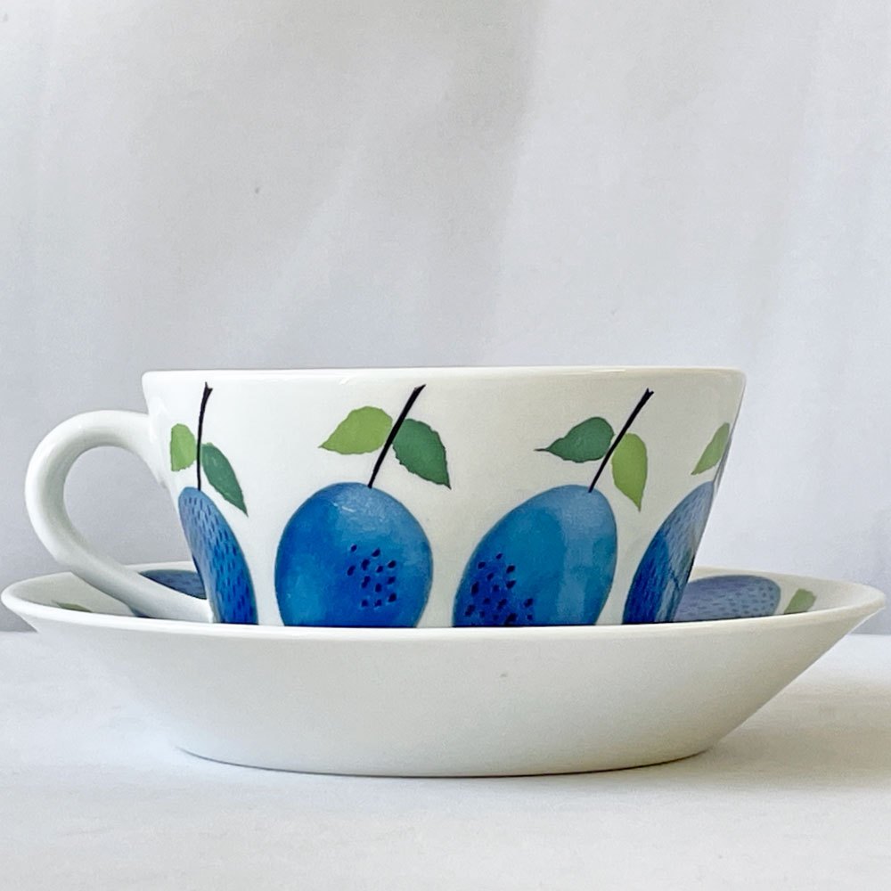 グスタフスベリ GUSTVSBERG プルーヌス Prunus ティーカップ＆ソーサー ビンテージ 北欧食器 スティグ・リンドベリ Stig Lindberg ◇