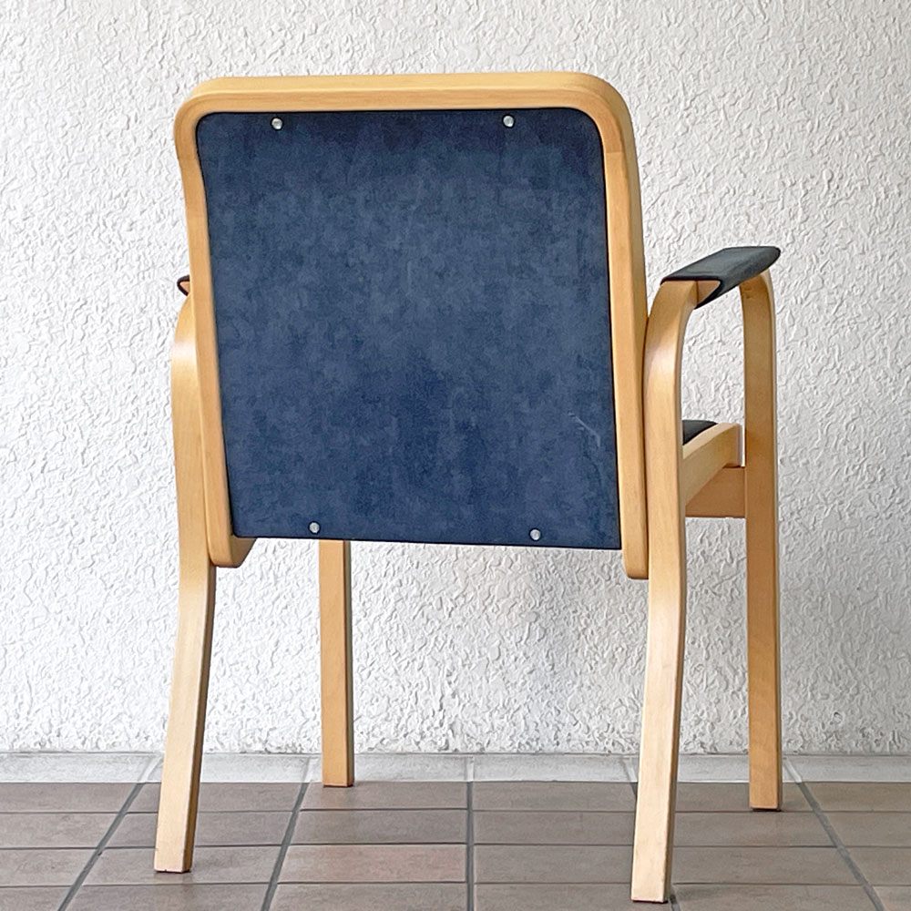 アルテック artek E45 アームチェア アルヴァ・アアルト Alvar Aalto バーチ スエード調ファブリック ラメラ曲木 ビンテージ 北欧家具 フィンランド ◇
