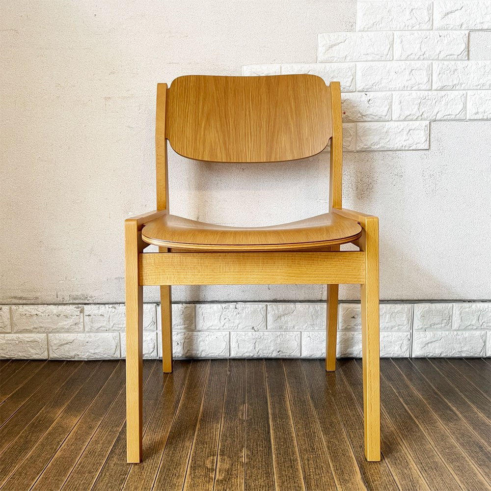 天童木工 Tendo ダイニングチェア S-0507NA-ST ブックチェア 図書館椅子 オーク材×ビーチ材 板座 水之江忠臣 定価￥40,700- B ◎