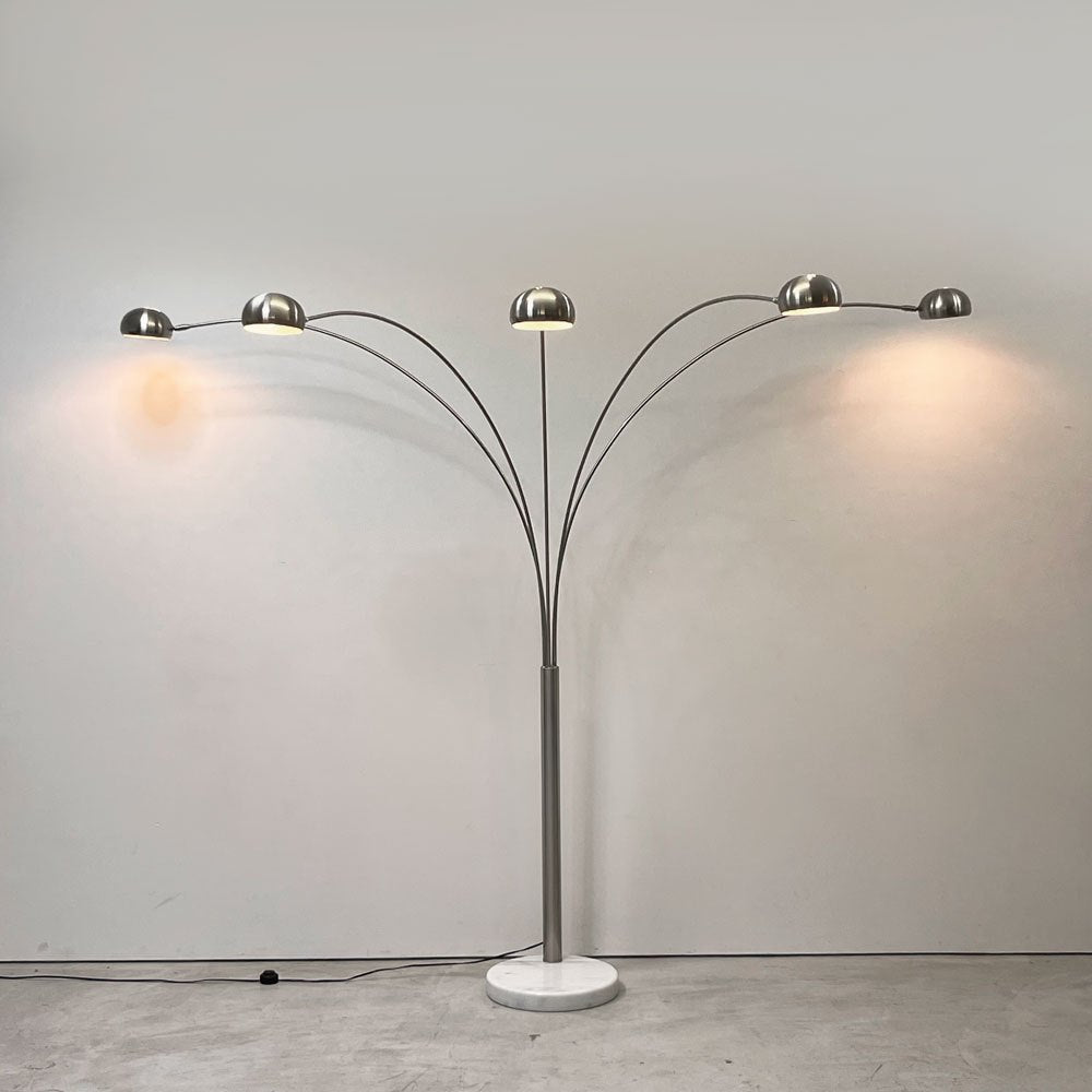 ミッドセンチュリーモダンデザイン Mid century modern フロアライト アーチ型 5灯 ステンレス 大理石ベース ●