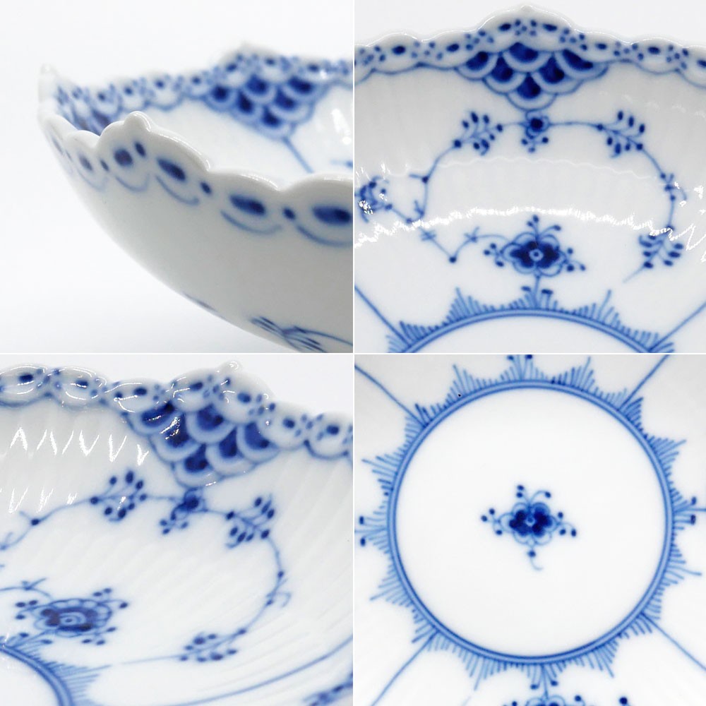 ロイヤルコペンハーゲン ROYAL COPENHAGEN ブルーフルーテッド Blue Fluted ハーフレース ケーキディッシュ コンポート 足つき 17.5cm デンマーク 北欧食器 ●